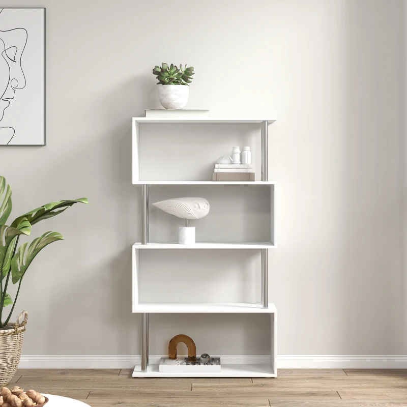 HOMCOM S Shape Bookcase, 5 Tiers Bookshelf, Modern Freestanding Storage Shelf for Home Office, Study, Living Room, 80 x 30 x 145cm, White