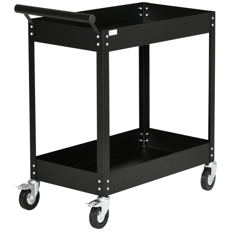 DURHAND Gereedschapswagen, 2 niveaus, wagen, 4 wielen, staal, tot 150 kg, 84,5 x 38 x 84 cm, Zwart(m-10)