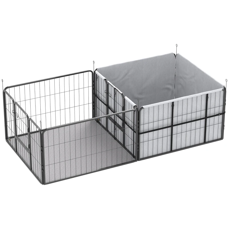 PawHut Wurfkiste für Welpen, Wurfbox Welpenlaufstall mit 7 Paneele, 2 Bereichen, Waschbare Wurfunterlage, 203x102x60cm Schwarz