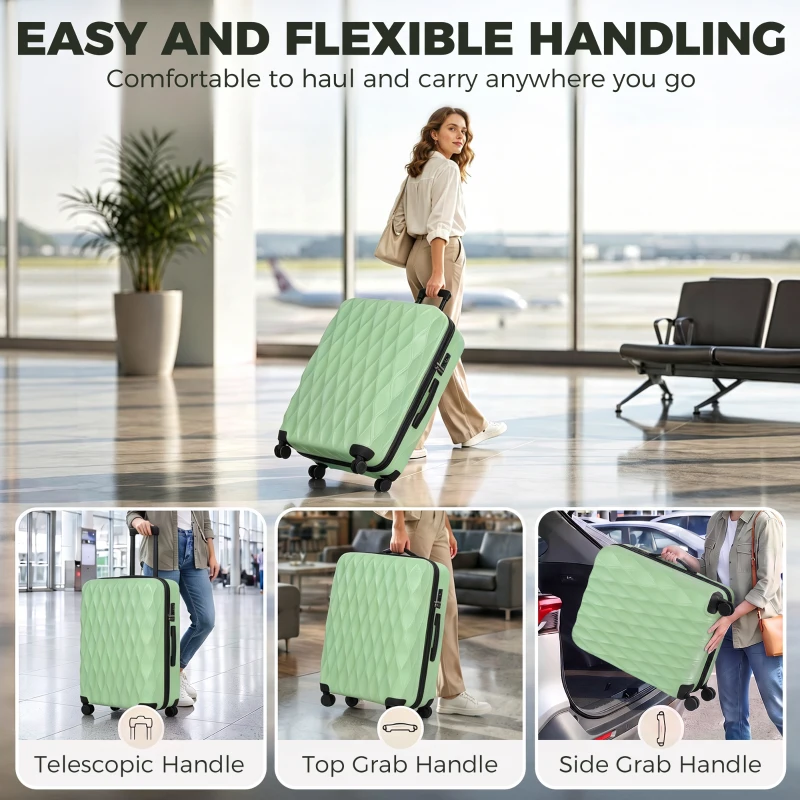 HOMCOM 77cm 98L Suitcase, Lightweight ABS Hard Shell Carry On Luggage with TSA Lock, Spinner Wheels, Telescopic Handle, Green