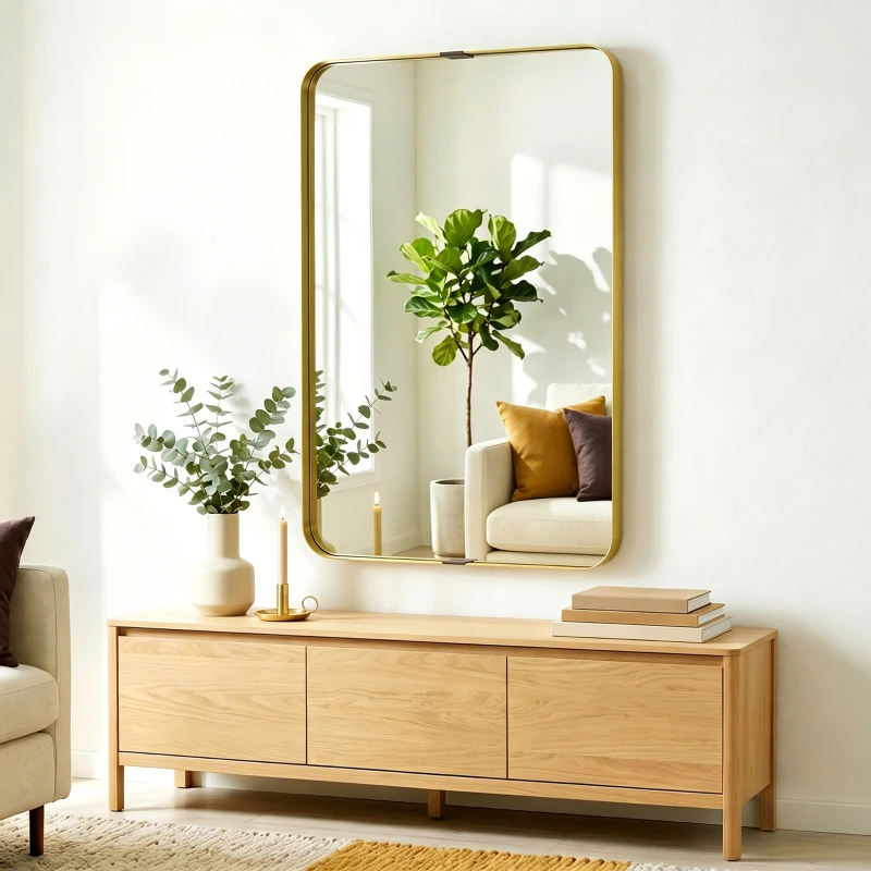 HOMCOM Rectangular Wall Mirror, 90 x 60 cm Wall Mounted Bathroom Mirror w/ Aluminium Alloy Frame and Tempered Glass, Gold Tone