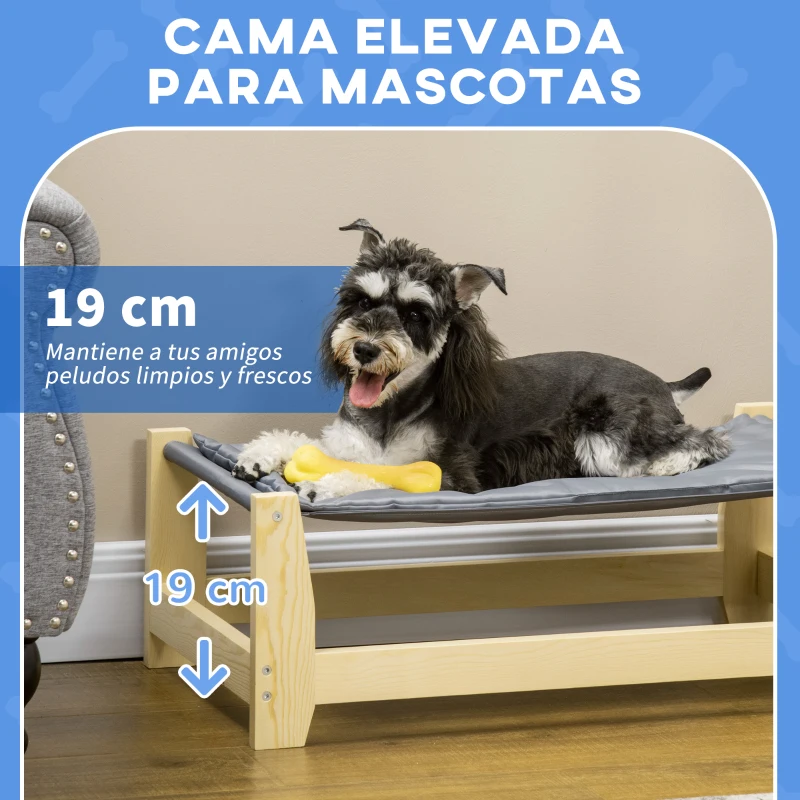 PawHut Cama Elevada para Perros Cama para Mascotas Medianas y Pequeñas con Cojín Carga 8 kg 70x40x25 cm Gris