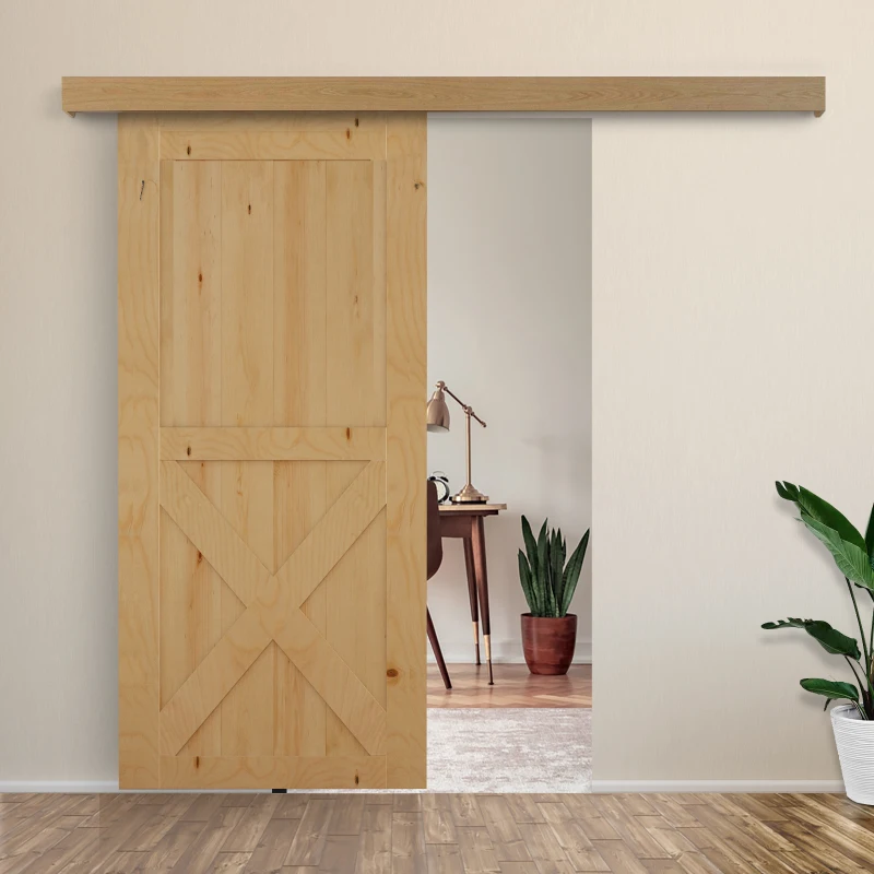 HOMCOM Kit Complet de Porte Coulissante en Bois, Quincaillerie Système Galandage pour Porte Épaisseur 35-45 mm, Charge Max. 75 kg, Rail, Roulettes, Vis, 200 x 3,05 cm, Brun