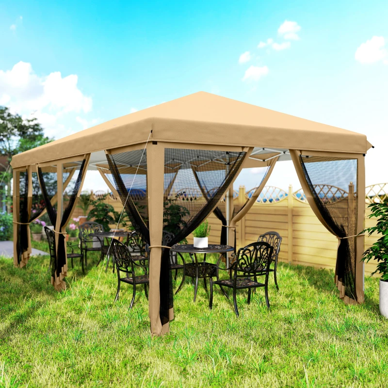 Outsunny Tenda para Festas 6x3 m Tenda de Jardim com 6 Mosquiteiros Bolsa de Transporte e Estrutura de Aço para Campismo Festas Bege