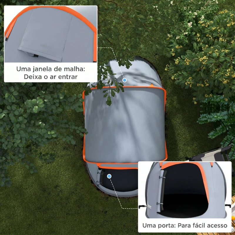Outsunny Tenda de Campismo para 1-2 Pessoas Impermeável de 2000 mm com Bolsa de Transporte para Pesca 245x148x105 cm Cinzento