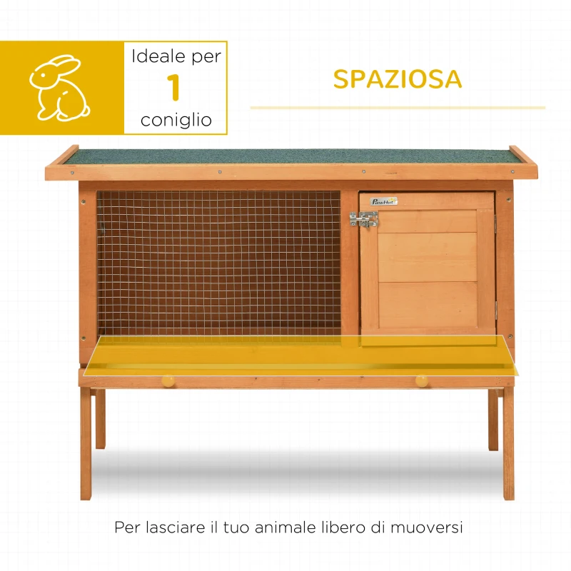 PawHut Gabbia per Coniglio in Legno di Abete, Conigliera da Esterno con Tetto Idrorepellente, Casetta Animali da Compagnia, Gabbia da Esterno, 90 x 45 x 65cm