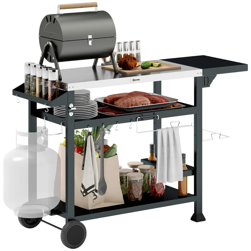 Outsunny Barbecuestation BBQ-wagen, incl. accessoires, 125 x 65 x 84 cm, Zwart + Zilver
