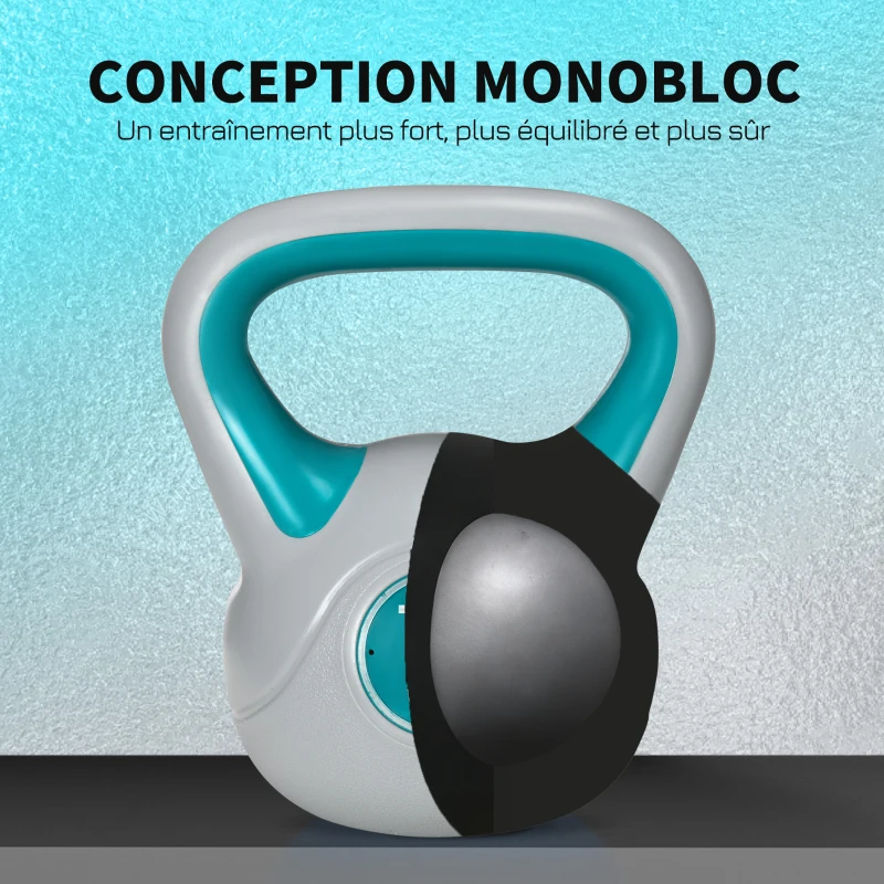 SPORTNOW Kettlebell 10 kg, haltère avec poignée ergonomique, haltère à boule, musculation, entraînement, 22 x 16 x 26 cm, bleu