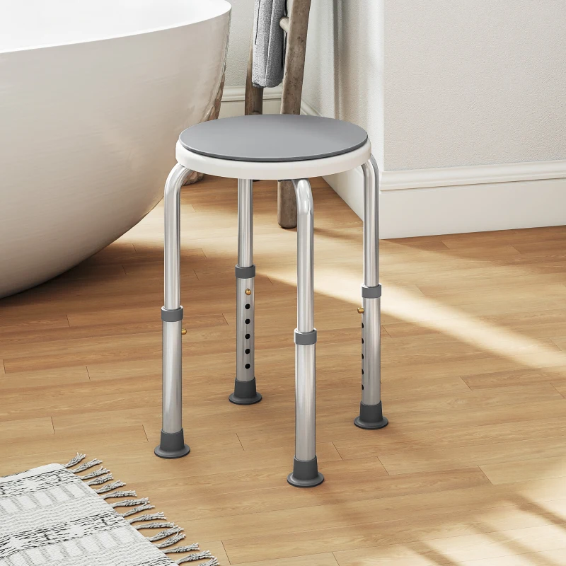 HOMCOM 360° Swivel Shower Chair, Height Adjustable Aluminium Shower Stool with Non-Slip Feet for Disabled, Elderly, Grey