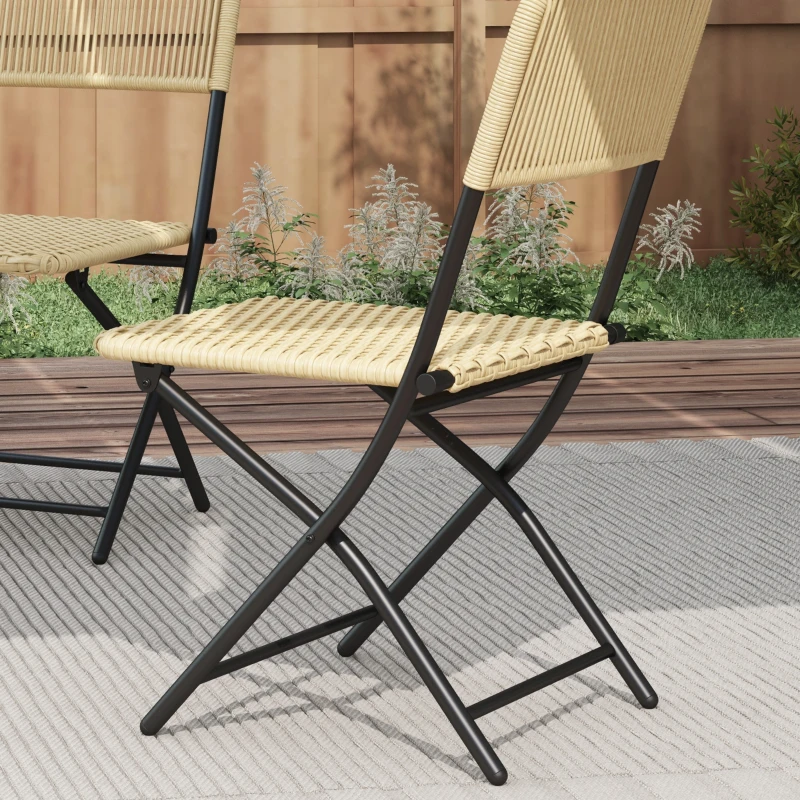 Outsunny Set da Giardino 3 Pezzi in Rattan e Acciaio, 2 Sedie Pieghevoli e Tavolino da Caffè, Giallo e Nero