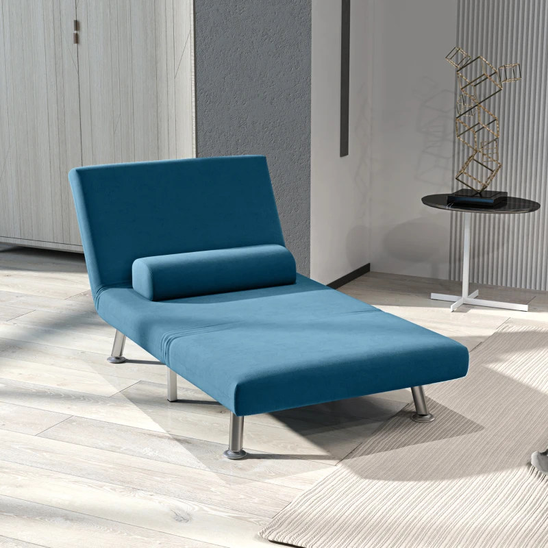 HOMCOM Single Velvet-Feel Sleeper Chair - Blue