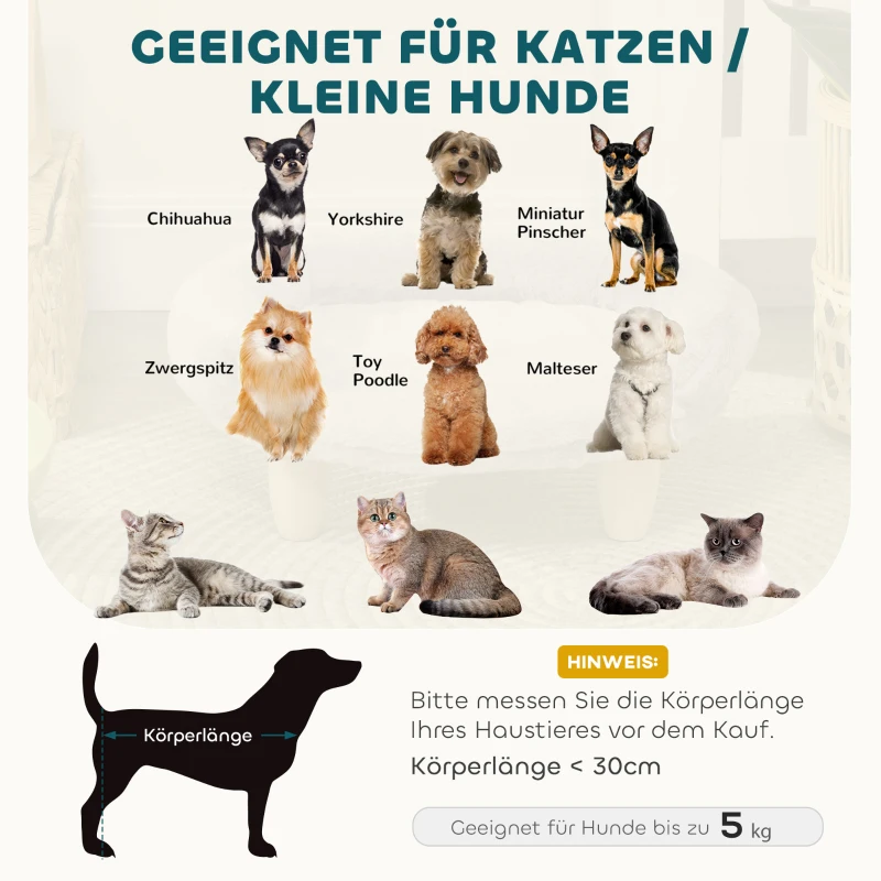 PawHut Huisdierbed voor katten en honden tot 5 kg/30 cm, wasbare pluche hoes, crèmekleurig, 47 x 40 x 20 cm