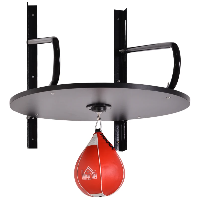 HOMCOM Punching Ball Poire de Vitesse Boxe avec Support Plateau tournant + Pompe en bois Hauteur Réglable Acier revêtement synthétique Rouge Noir