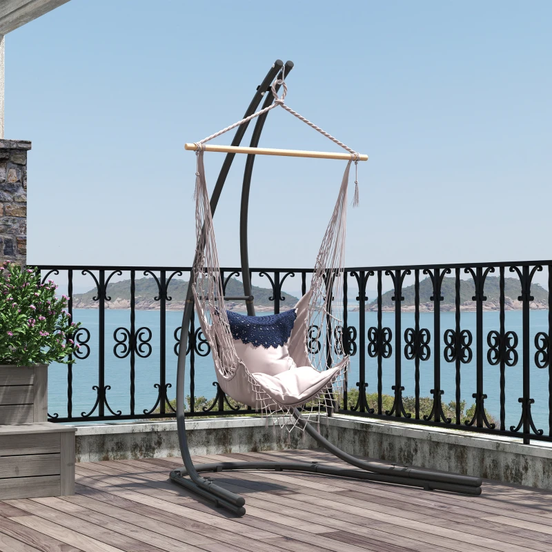 Outsunny Frame voor Hangstoelen in C-Vorm Metalen Standaard met Voet voor Hangzit tot 150kg Zwart