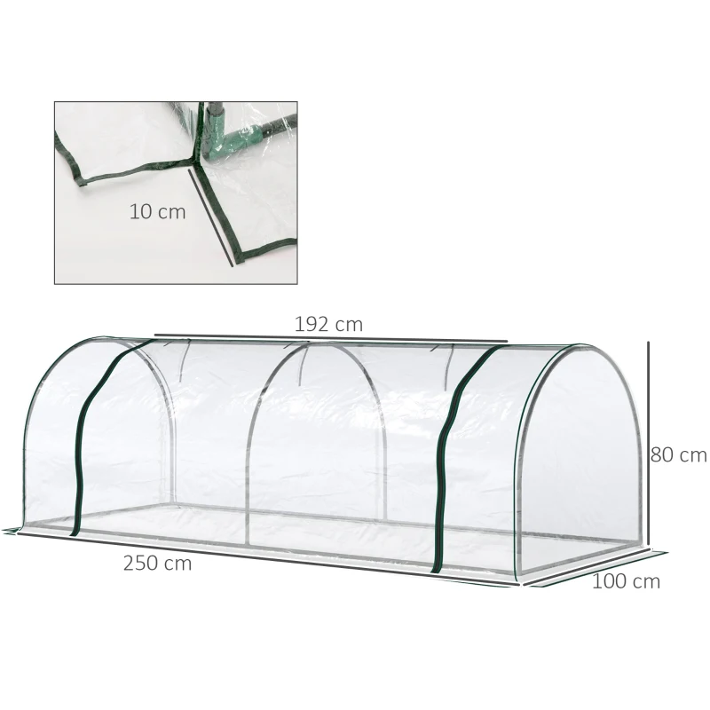 Outsunny kas, kweekkas met deur, koude kas, plantenhuis, plantenteelt, staal PVC, 250 x 100 x 80 cm(m-3)