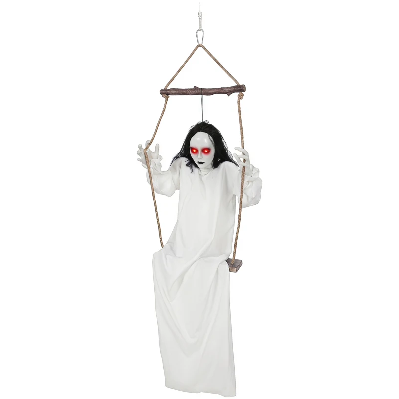 HOMCOM 170cm Animated Hanging Swing Ghost Halloween Decoration, Sound Touch Activated Ghost Halloween Animatronic