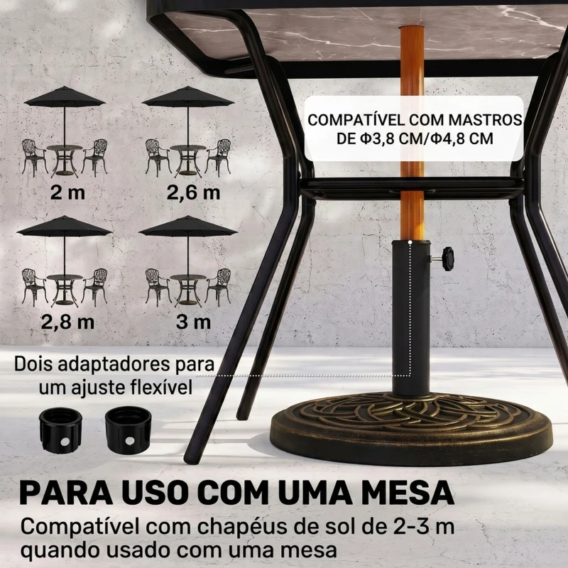 Outsunny Base Chapéu de Sol de Jardim Suporte para Chapéu de Sol Redondo para Mastros de 38mm/48mm Resina e Aço para Terraço Pátio Exterior Ø45x33cm Bronze
