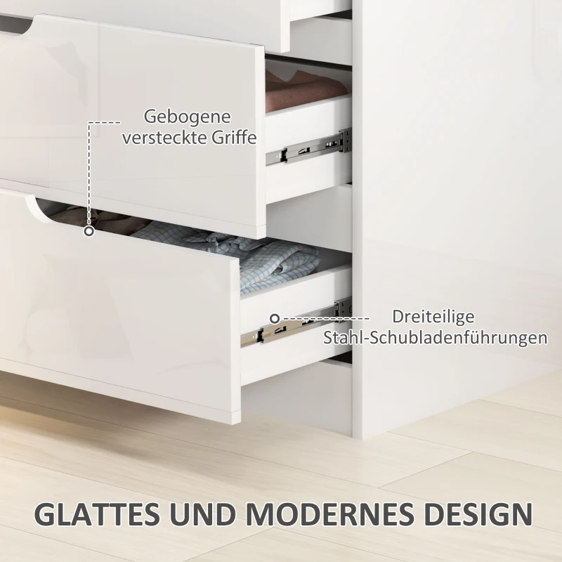 HOMCOM Modern Dressoir met 4 Laden, Kledingkast, Kiepbeveiliging en Voetjes, Wit