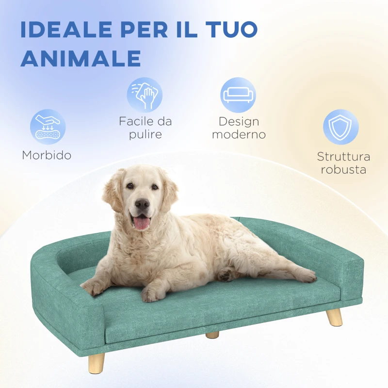 PawHut Divano per Cani di Taglia Grande con Gambe Rialzate e Cuscino Sfoderabile, 98x67x25 cm, Verde Chiaro