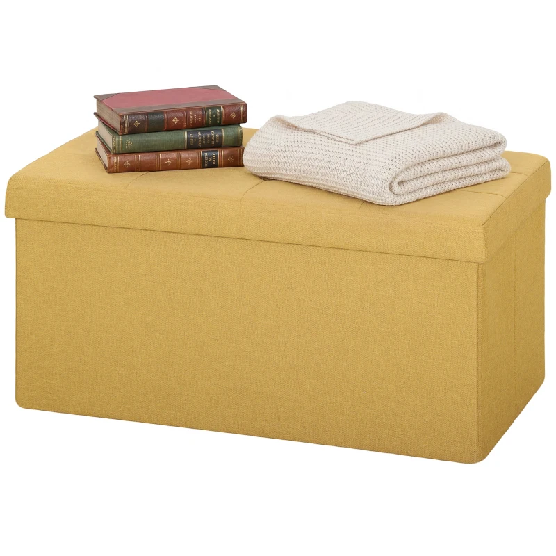 HOMCOM Puff de Arrumação Banco de Arrumação Dobrável 84 L 76x38x38 cm Estofado em Linho Sintético Amarelo