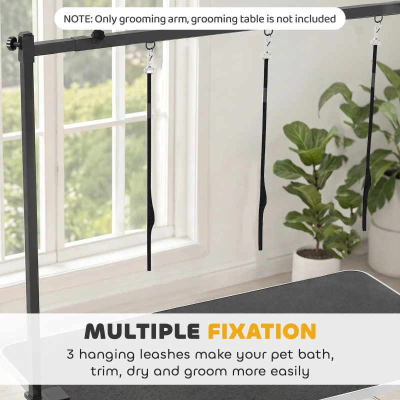 PawHut Dog Grooming Arm Adjustable H-Shape Dog Grooming Table Arm with Clamp and 3 Nooses Black