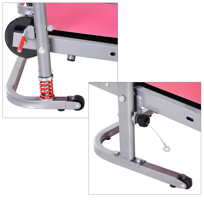 HOMCOM Tapis de course manuel pliable écran LCD multifonction 3 modes d'inclinaisons hauteur guidon réglable acier gris rouge