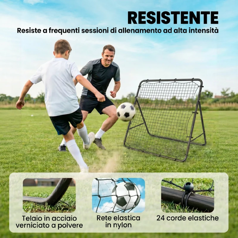 SPORTNOW Rete di Rimbalzo per Calcio con 5 Angoli Regolabili, Rete Multi-Sport per Allenamento, Nero
