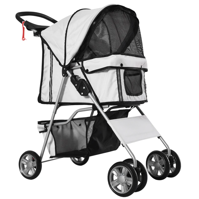 PawHut Poussette buggy pliable animaux chariot pliante chien chat porte-gobelet panier de rangement inclus roues avec frein tissu 600D Oxford acier 75 x 45 x 97 cm gris