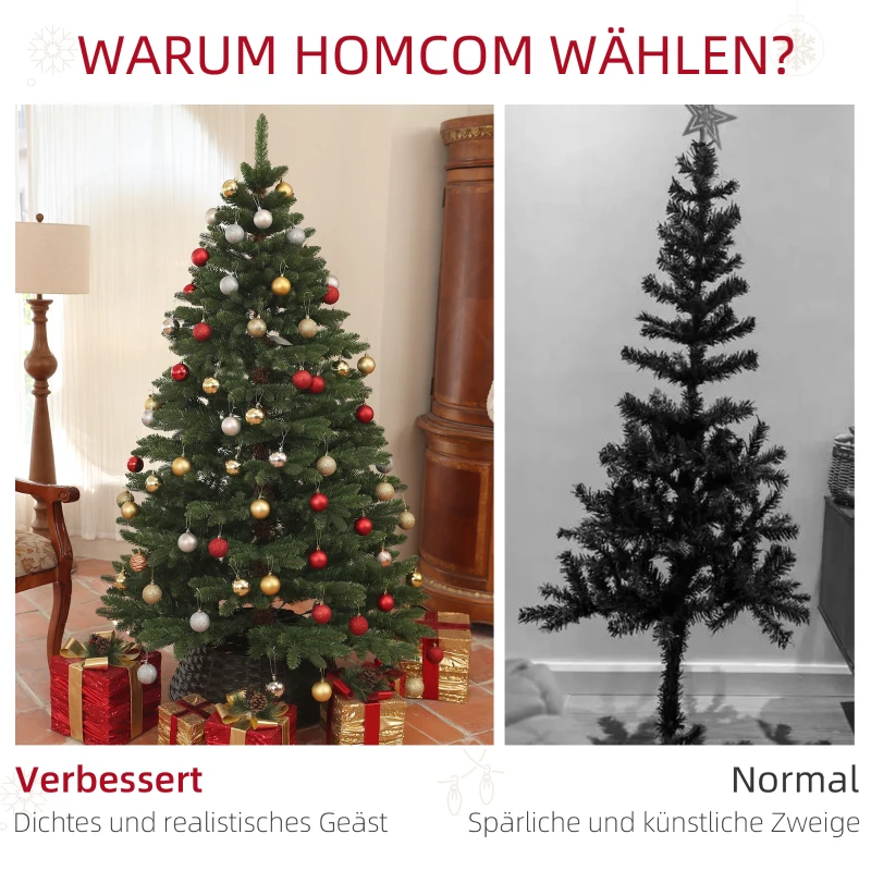 HOMCOM Kunstkerstboom 180 cm met 1050 takken Kerstdecoratie en metalen standaard, voor binnen, groen