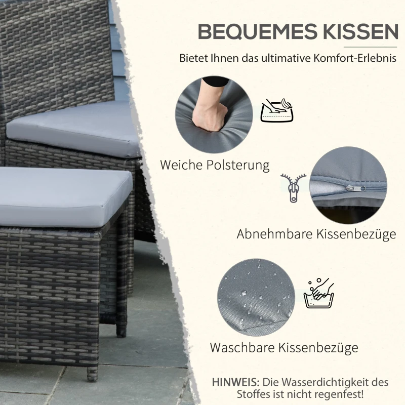 Outsunny 5 stuks Polyrattan tuinmeubelen rotan dining set tuinset grijs