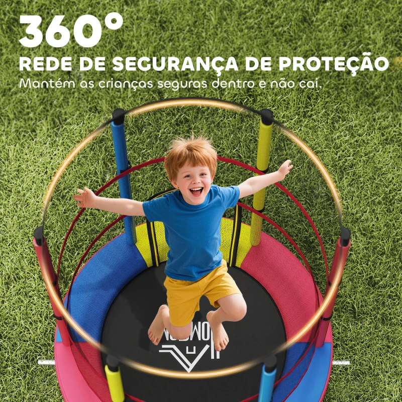 HOMCOM Trampolim Infantil Ø160 cm Trampolim para Crianças de 3-6 Anos com Rede de Segurança Pernas em Forma de L Multicolor