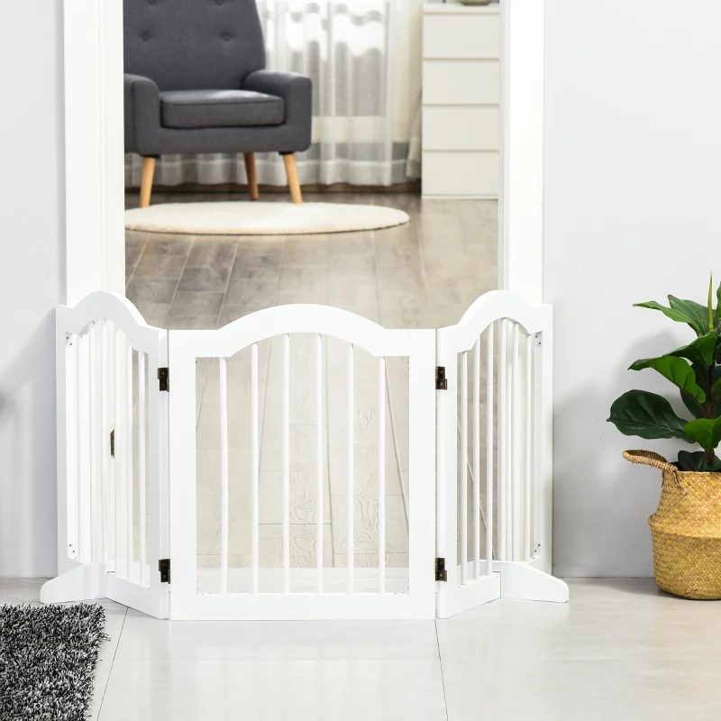 PawHut Cancellino per Cani Pieghevole a 3 Sezioni in Legno, 154.5x29.5x61cm, Bianco