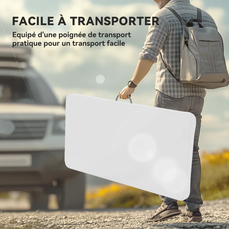 Outsunny Ensemble table pliante et bancs de pique-nique 113 cm avec poignées de transport, table et banc pliable gris clair blanc