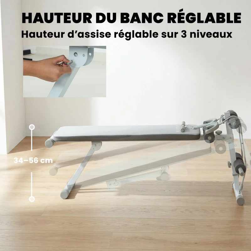 SPORTNOW Banc de Musculation Multifonction, Banc Plat Réglable avec Siège à 3 Niveaux, 141 x 52 x 54-71 cm, Bleu et Blanc
