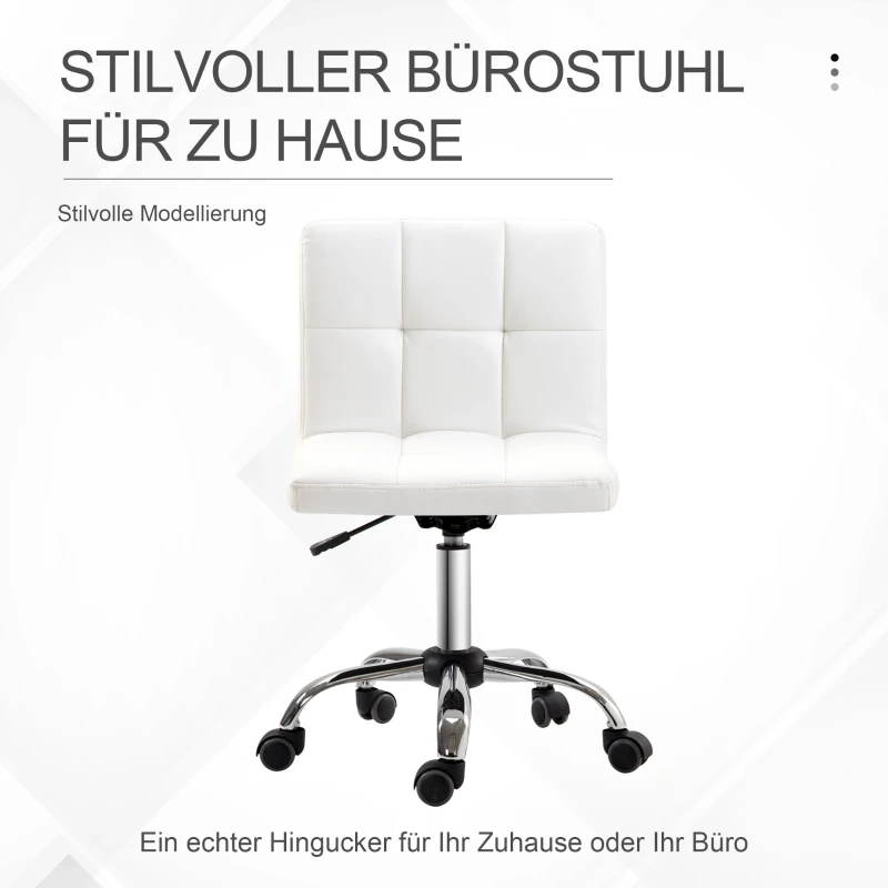 HOMCOM Bureaustoel, Draaibaar, Kunstleer, Stalen Structuur, 5 Wielen, Gepolsterd, Wit