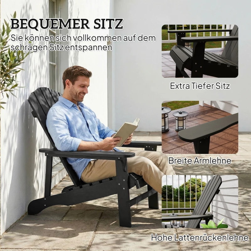 Outsunny Adirondack-stoel, weerbestendig, houten tuinstoel met hoge rugleuning en armleuningen