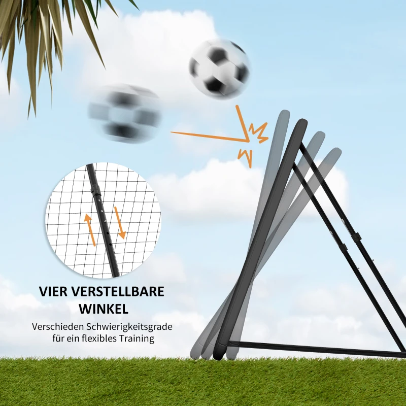 HOMCOM voetbal rebounder opvouwbaar kickback goal rebound wandnet voor honkbal basketbal volleybal verstelbaar in 5 stappen staal zwart 128 x 118 x 108-120 cm