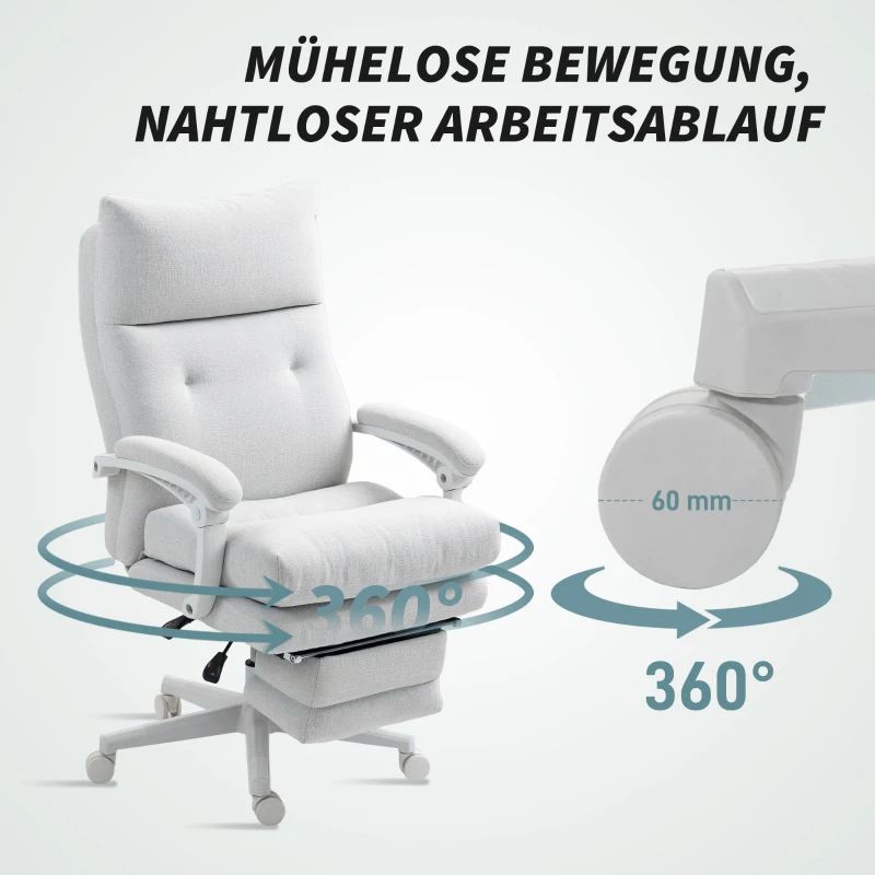 HOMCOM Rollsessel, Leinenoptik, höhenverstellbar, 160 Grad neigbar, Fußstütze, Cremeweiß(m-7)
