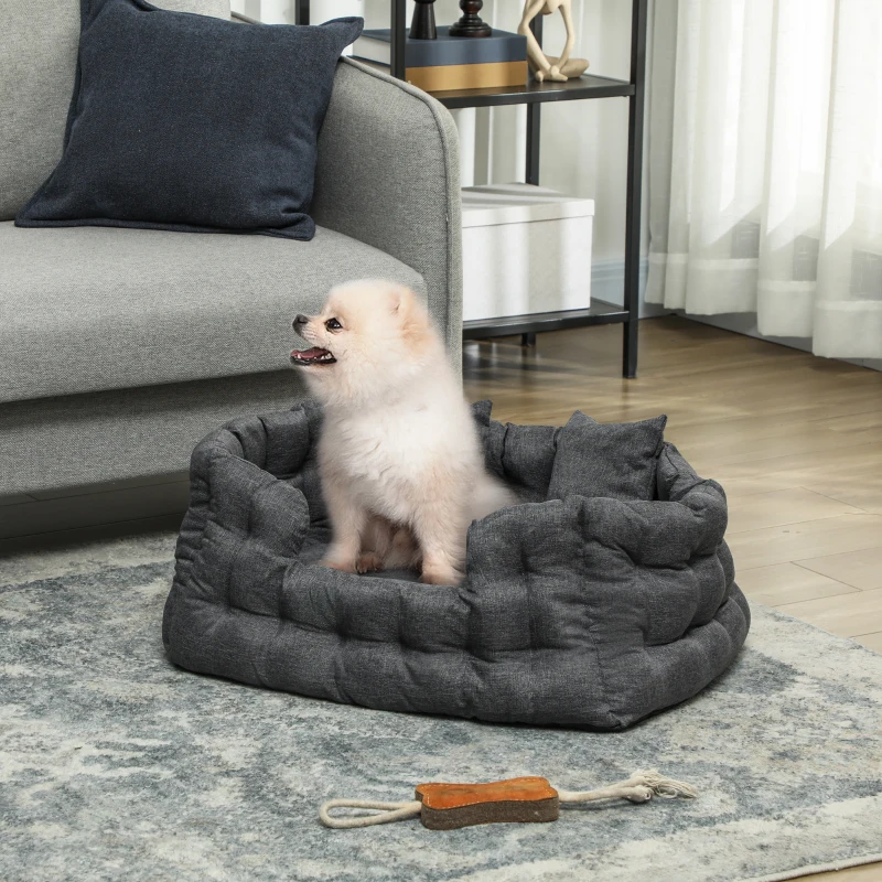 PawHut Cama para Mascotas con 2 Almohadas Colchón para Perros Antideslizante con Funda Extraíble y Lavable 70x50x30 cm Gris