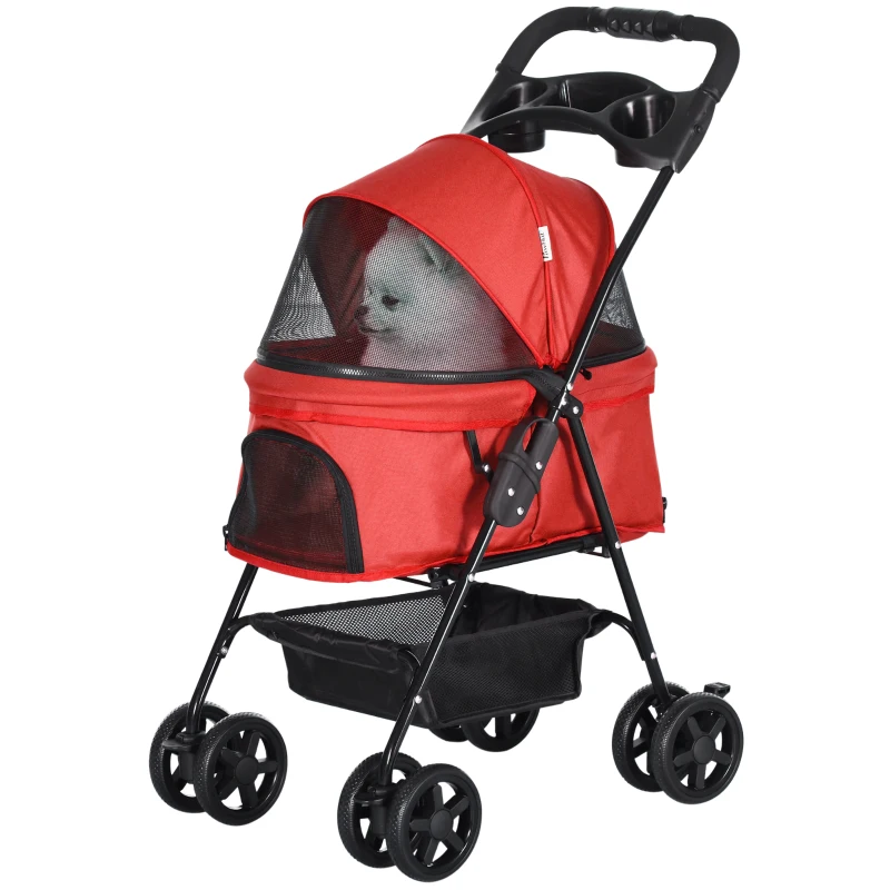 PawHut opvouwbare hondenbuggy rood 67 x 45 x 96 cm