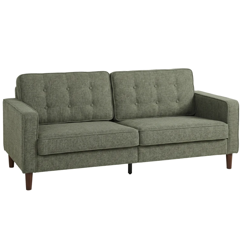 HOMCOM 3 Seater Sofa Button Tufted Upholstered Couch with Wood Legs for Living Room, Green
