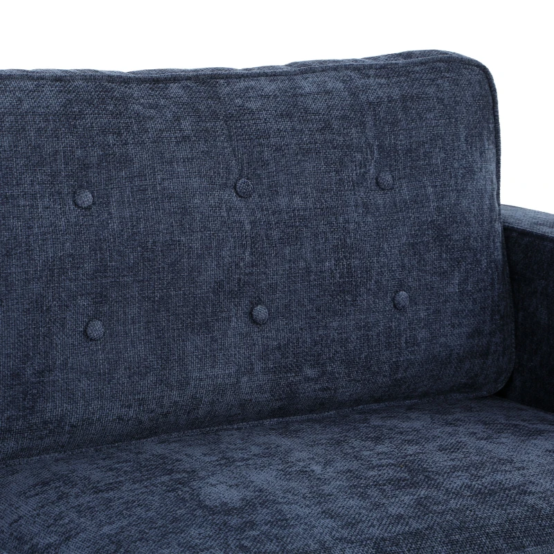 HOMCOM 3 Seater Sofa Button Tufted Upholstered Couch with Wood Legs for Living Room, Dark Blue