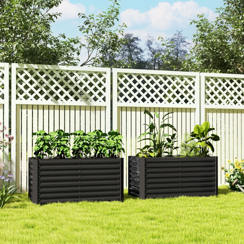 Outsunny Hoogbed 2-delige set, plantenbak, extra diep, metaal, 120 x 60 x 60 cm Donkergrijs