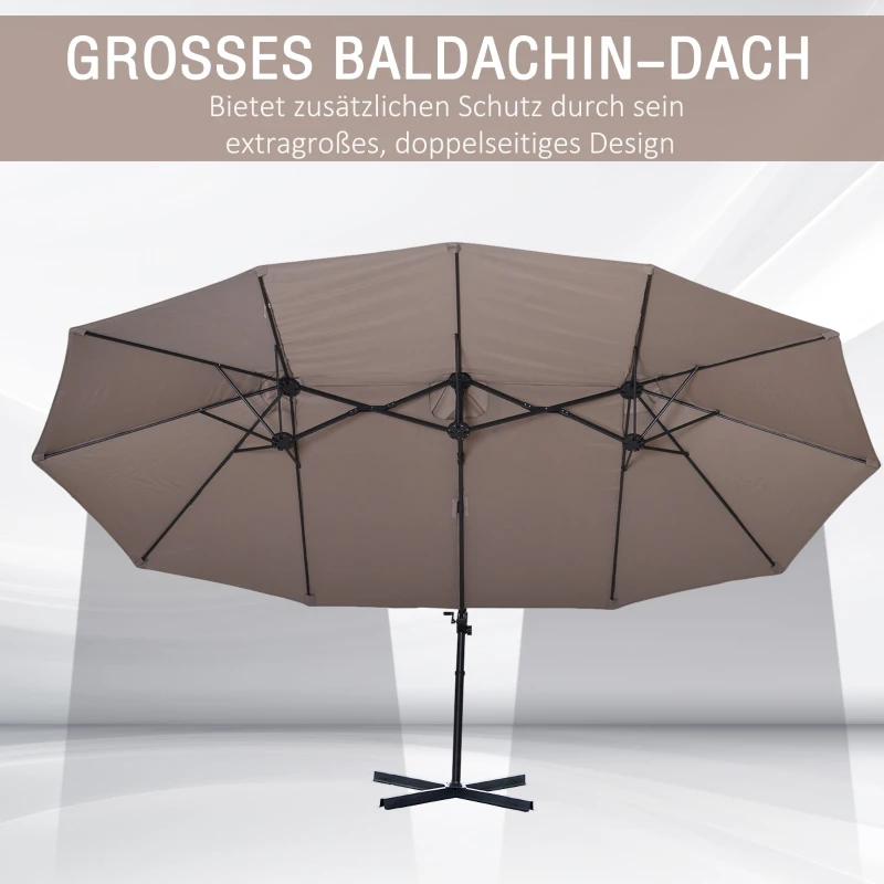 Outsunny parasol met zwengel dubbele parasol tuinparasol zonwering metaal bruin