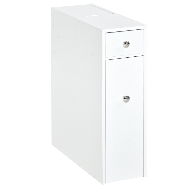 HOMCOM Mueble Auxiliar de Baño Estrecho con 2 Cajones y Compartimiento Superior con Tapa para Lavabo 17x48x58 cm Blanco