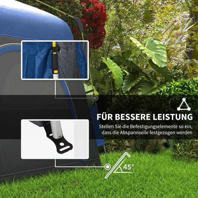 Outsunny Pop Up Kuppelzelt für 3 Personen leicht, stabil wasserdicht UV 50+ mit Haken Tür Fenster, Bodenplane(m-7)