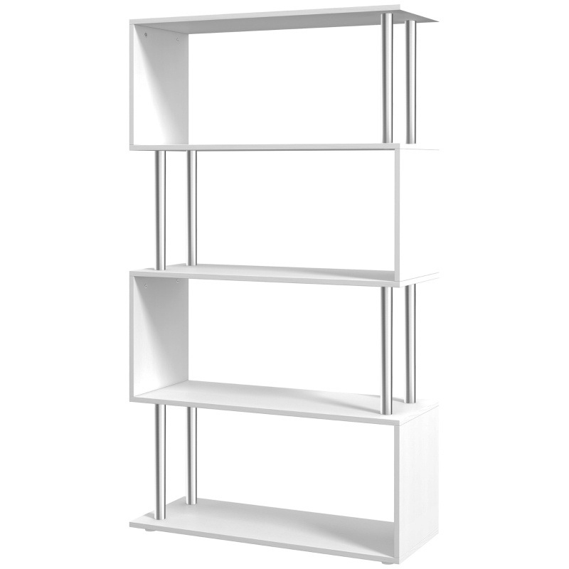 HOMCOM S Shape Bookcase, 5 Tiers Bookshelf, Modern Freestanding Storage Shelf for Home Office, Study, Living Room, 80 x 30 x 145cm, White
