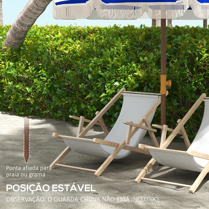 Outsunny Chapéu de Sol de Praia com Franjas Ø190x210 cm com Proteção UV40+ Resistente ao Vento Impermeável Bolsa de Transporte Azul e Branco