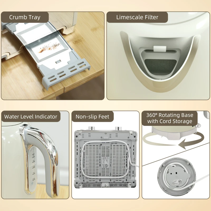 HOMCOM Retro 3000W Kettle and Toaster Set - Grey