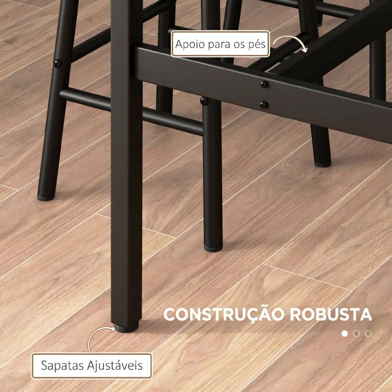 HOMCOM Conjunto de Mesa Alta de Cozinha com 2 Bancos, Estrutura em Aço, Estilo Industrial, para Sala de Jantar, Castanho Rústico